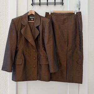 Solini New York Vintage Blazer And Skirt Suit Set Brown Textured Size 12